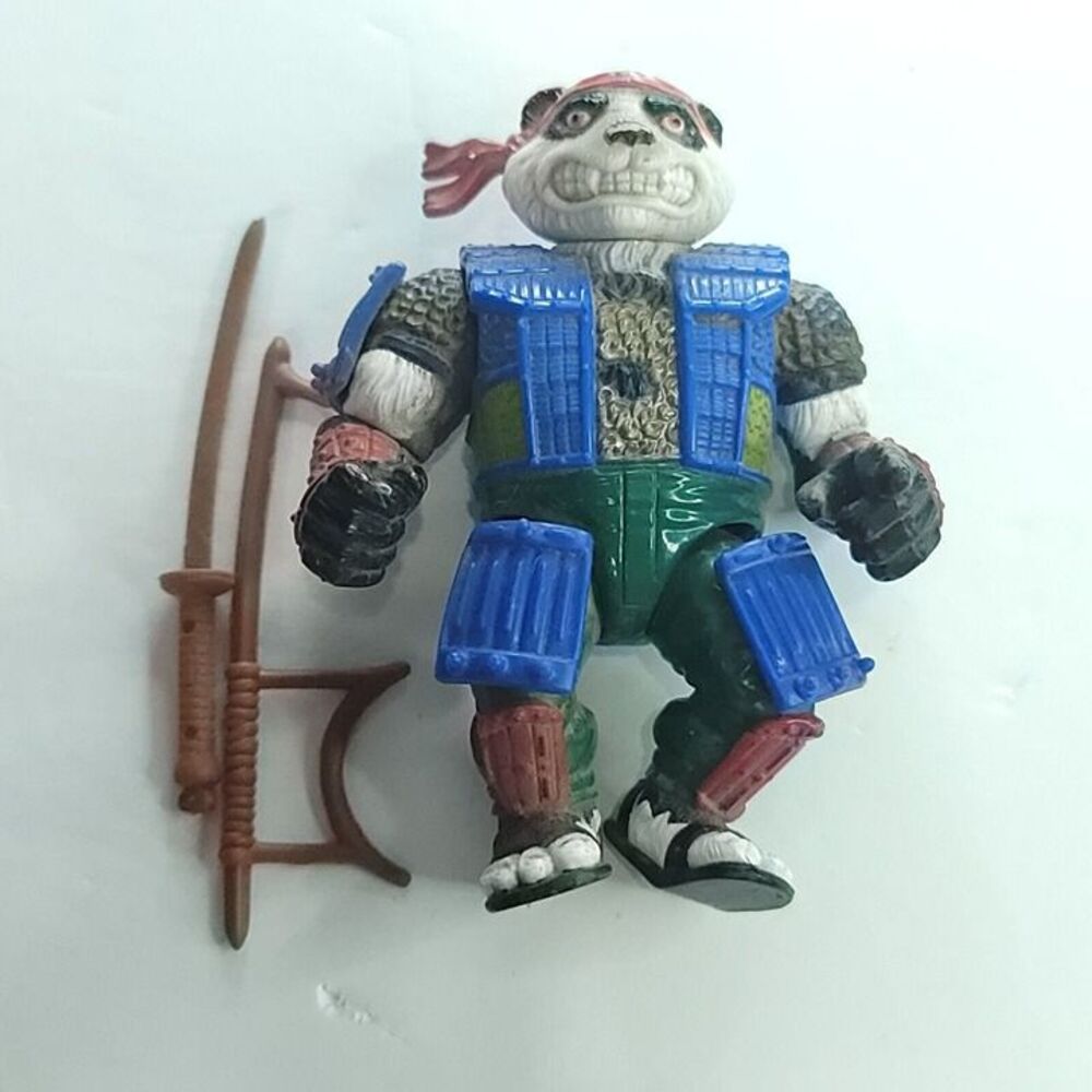 PANDA KHAN Kahn Ninja Turtles Playmates TMNT Vintage 1990 Figure Swords